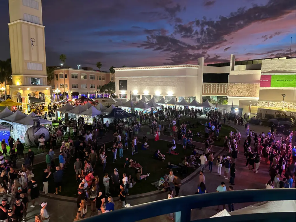 Dusk crowd at Mizner Park during The Tequila Festival